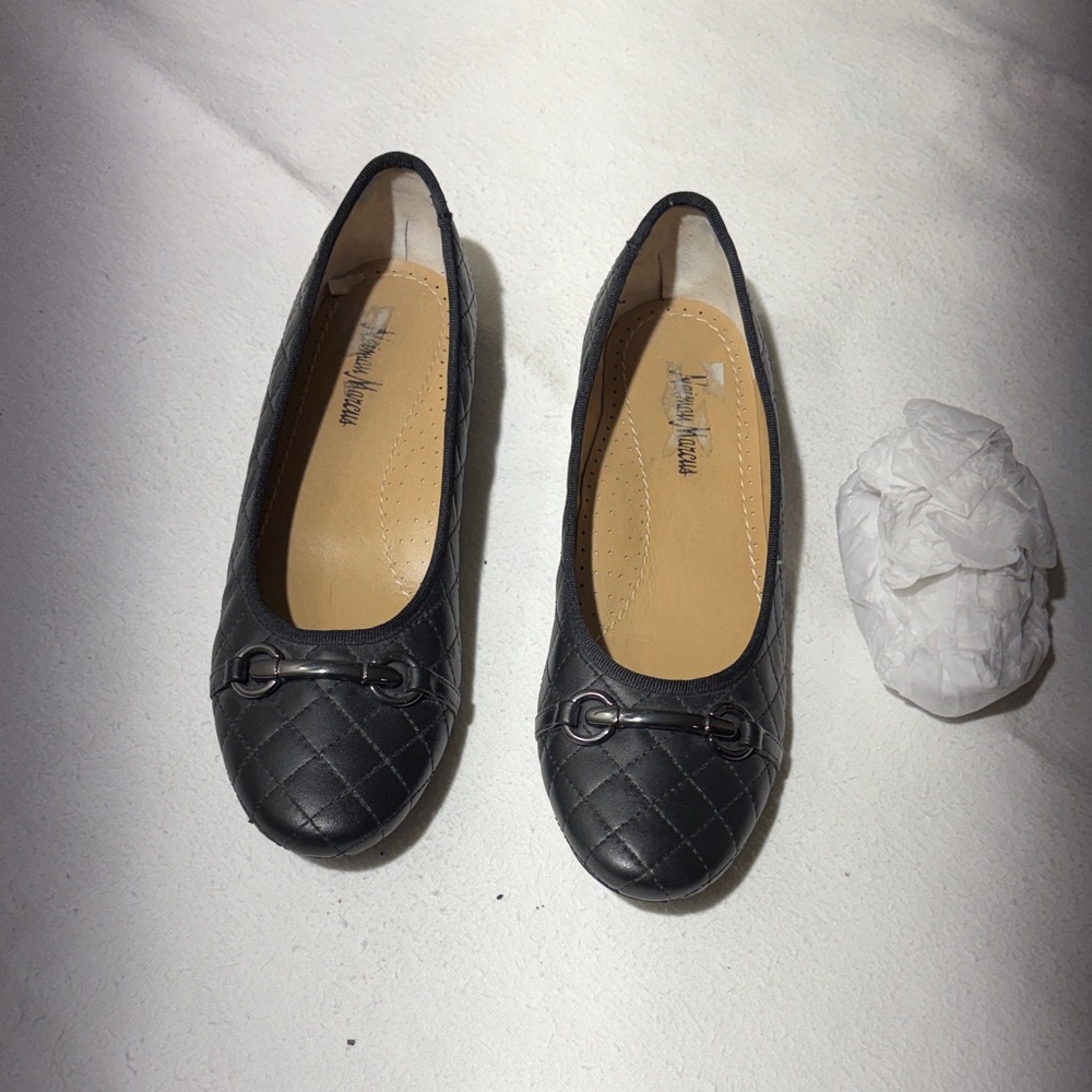 Neiman Marcus Black Quilted Ballet Flats with Bit Accent